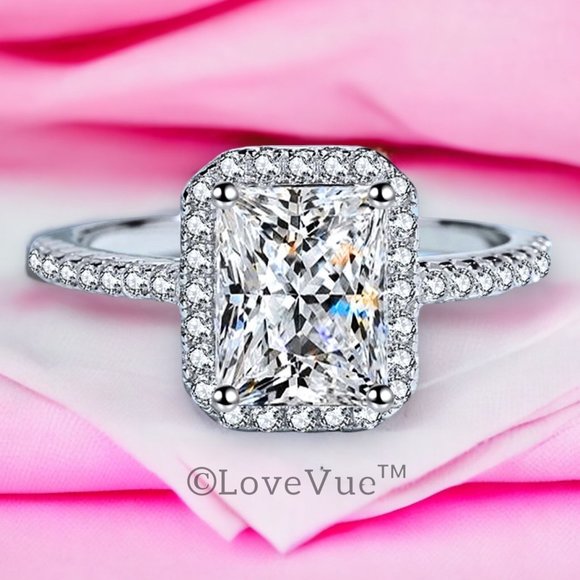 Certified 2ct. t.w. Diamond Radiant Cut Halo Engagement Wedding Ring - Picture 5 of 15